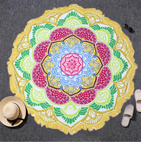 Tassel Indian Toalla Mandala Tapestry Beach Towel Sunblock Round Bikini Cover-Up Blanket Lotus Bohemian Yoga Mat - Memoriex