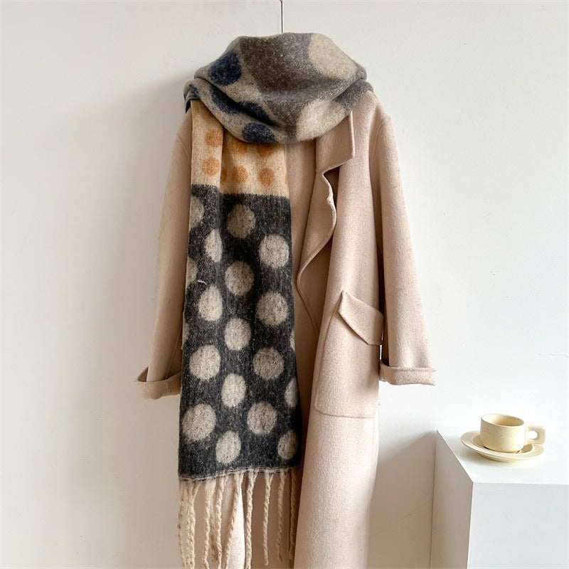 Imitation wool scarf with colorful polka dots, lazy temperament, soft and versatile shawl, thick and warm