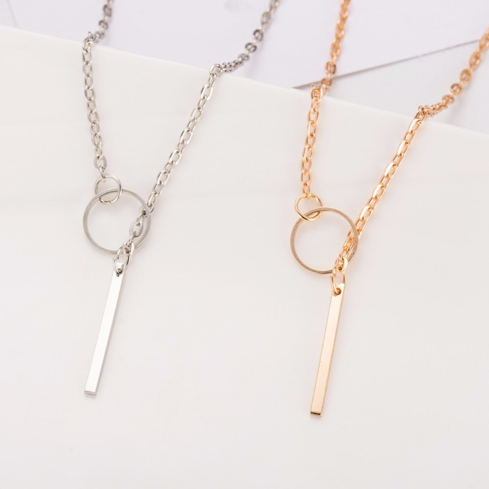 Women Accessories Hot Fashion Gold Silver Metal Chain Bar Circle Lariat Necklace Long Strip Pendant Necklaces Jewelry - Memoriex 