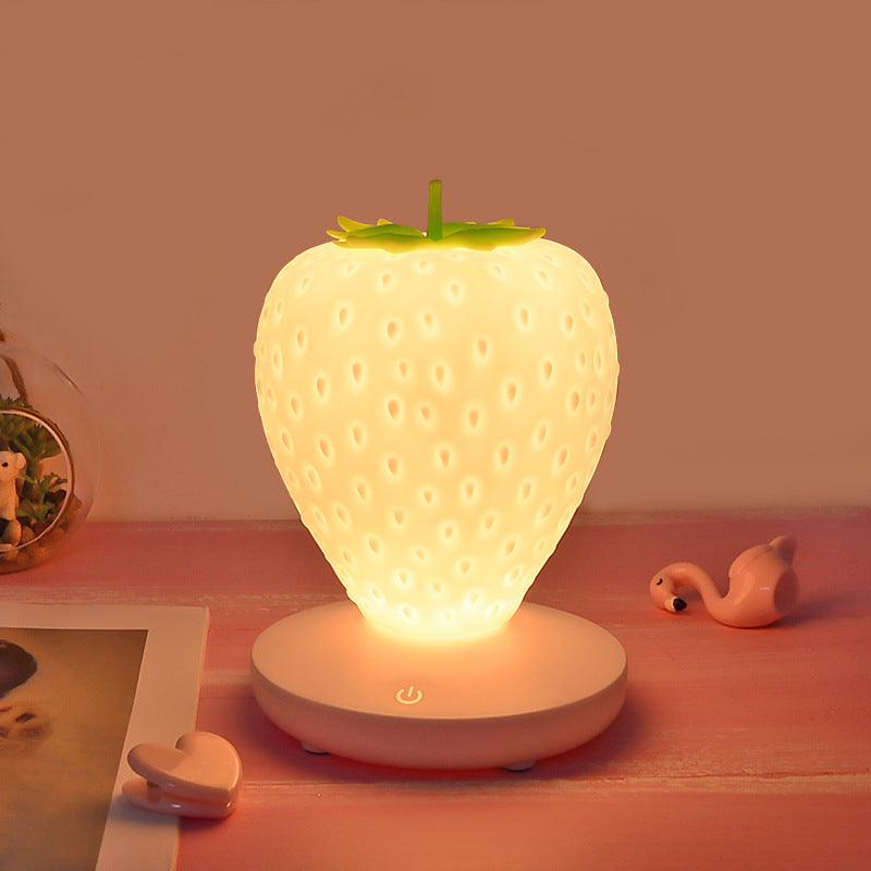 Creative Home Strawberry Night Light USB Rechargeable Bedside Decoration Atmosphere Light Novel And Peculiar Led Silicone Eye Protection Table Lamp