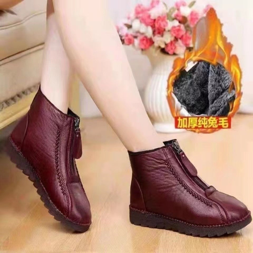 New Winter European and American Casual Plush Thickened Snow Boots Mom's Large Low Cap Zipper Cotton Shoes - Memoriex 