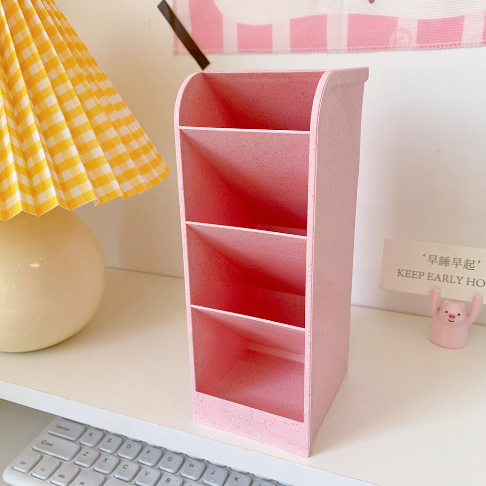 Korea Ins Girl Heart Desktop Storage Tube Simple Cartoon Four-Grid Oblique Pen Holder Makeup Brush Lipstick Storage Box - Memoriex 