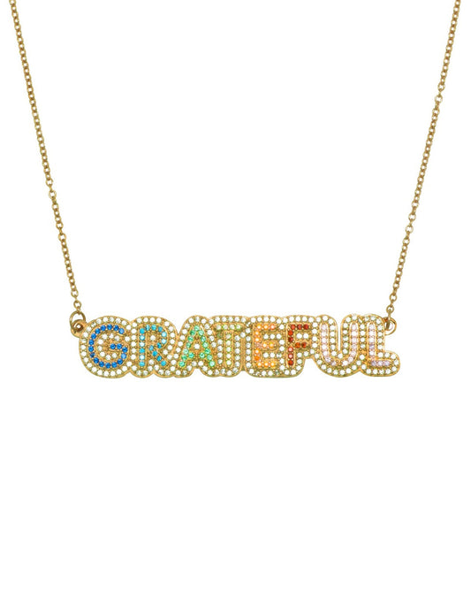 Grateful Rhinestone Nameplate Necklace by Meghan Fabulous-0