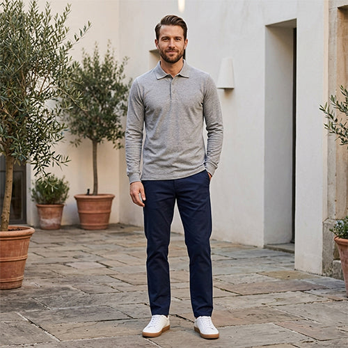 Mens Long Sleeve Cotton Polo Shirt - 1268-0