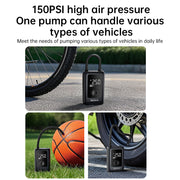 Portable Digital Tire Inflator with LCD Display, 150 PSI Cordless Air Pump for Car, Bike, Motorcycle, and Ball, USB-C Rechargeable with Power Bank - Memoriex