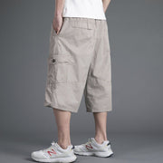 Men's loose casual shorts with cropped pants solid color middle-aged and elderly work pants - Memoriex