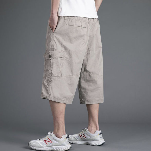 Men's loose casual shorts with cropped pants solid color middle-aged and elderly work pants - Memoriex
