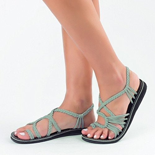 Woven sandals women's flat toe sandals - Memoriex 