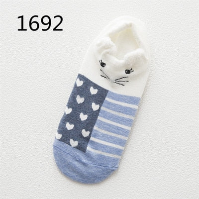 Cute Animal Cotton Socks Female Kawaii Cat With Dog Summer Short Socks Slippers Women Casual Soft Funny Boat Socks - Memoriex 