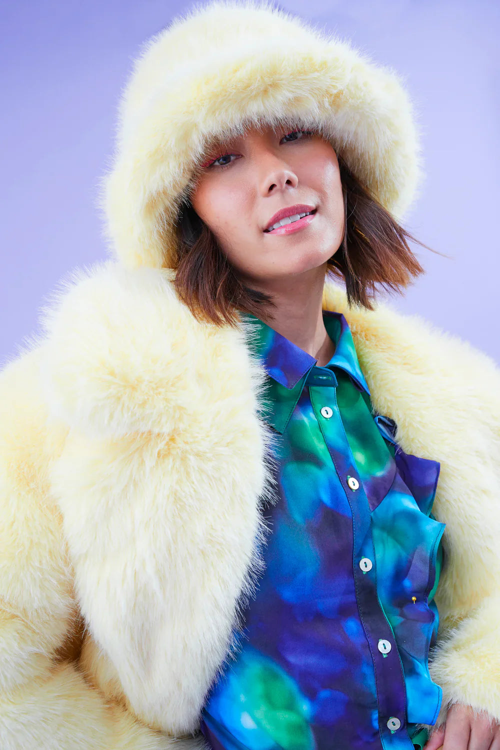 Yellow Eco Bamboo Faux Fur Bucket Hat-1