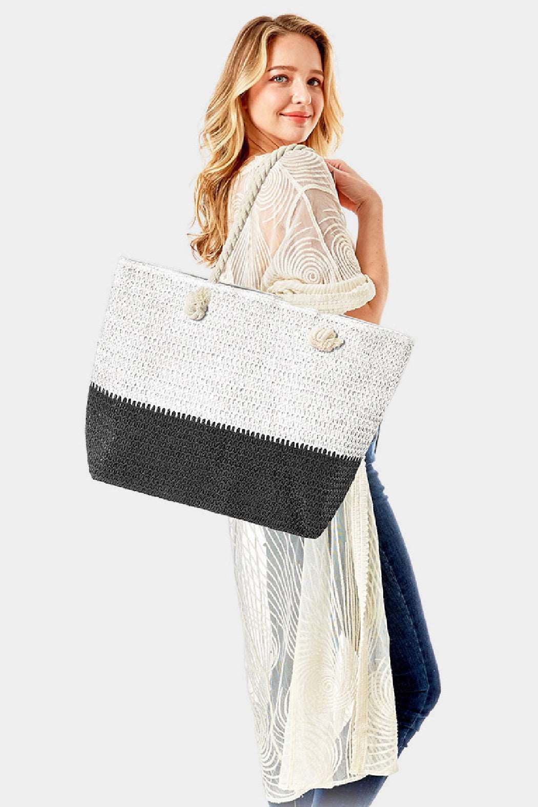 2 Tone Straw Beach Tote by Embellish Your Life-3