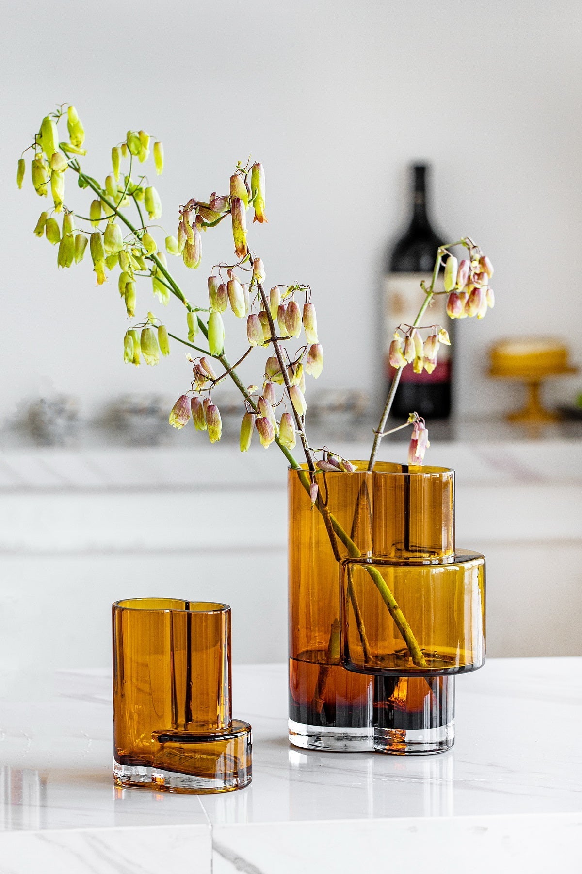 Small glass vase of top innovative design with constructivist touch, FUSIO 15 AMber-3