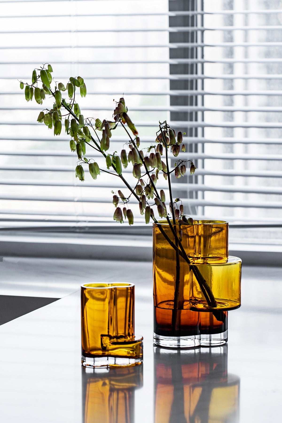 Glass vase of top innovative design with constructivist touch, FUSIO 20 AMber-4