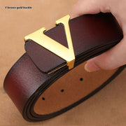 Factory Direct Sales Retro Smooth Genuine Leather Pure Cowhide Letter V Pants Belt - Memoriex 