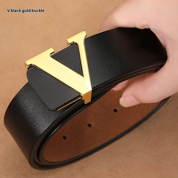 Factory Direct Sales Retro Smooth Genuine Leather Pure Cowhide Letter V Pants Belt - Memoriex 