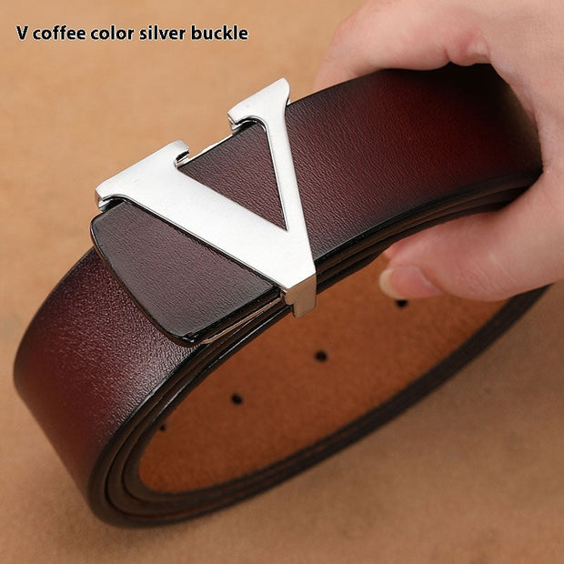 Factory Direct Sales Retro Smooth Genuine Leather Pure Cowhide Letter V Pants Belt - Memoriex 