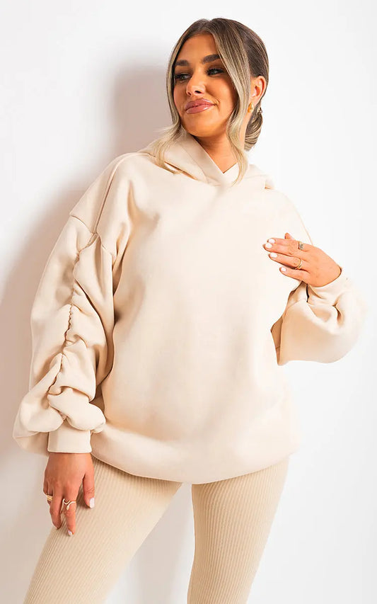 Fall Winter Oversized Ruched Sleeves Hoodie-0