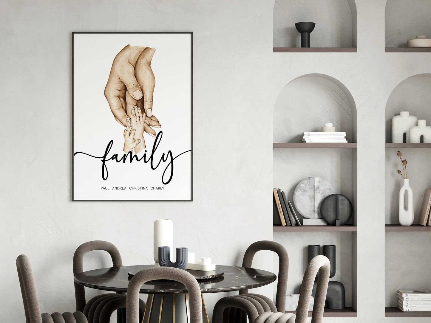 Familienposter mit Händen Personalisiere Namen I Haltende Hände I Wohnzimmer Schlafzimmer Bilder I Wand Deko I Kunstdruck I  ohne Rahmen-2