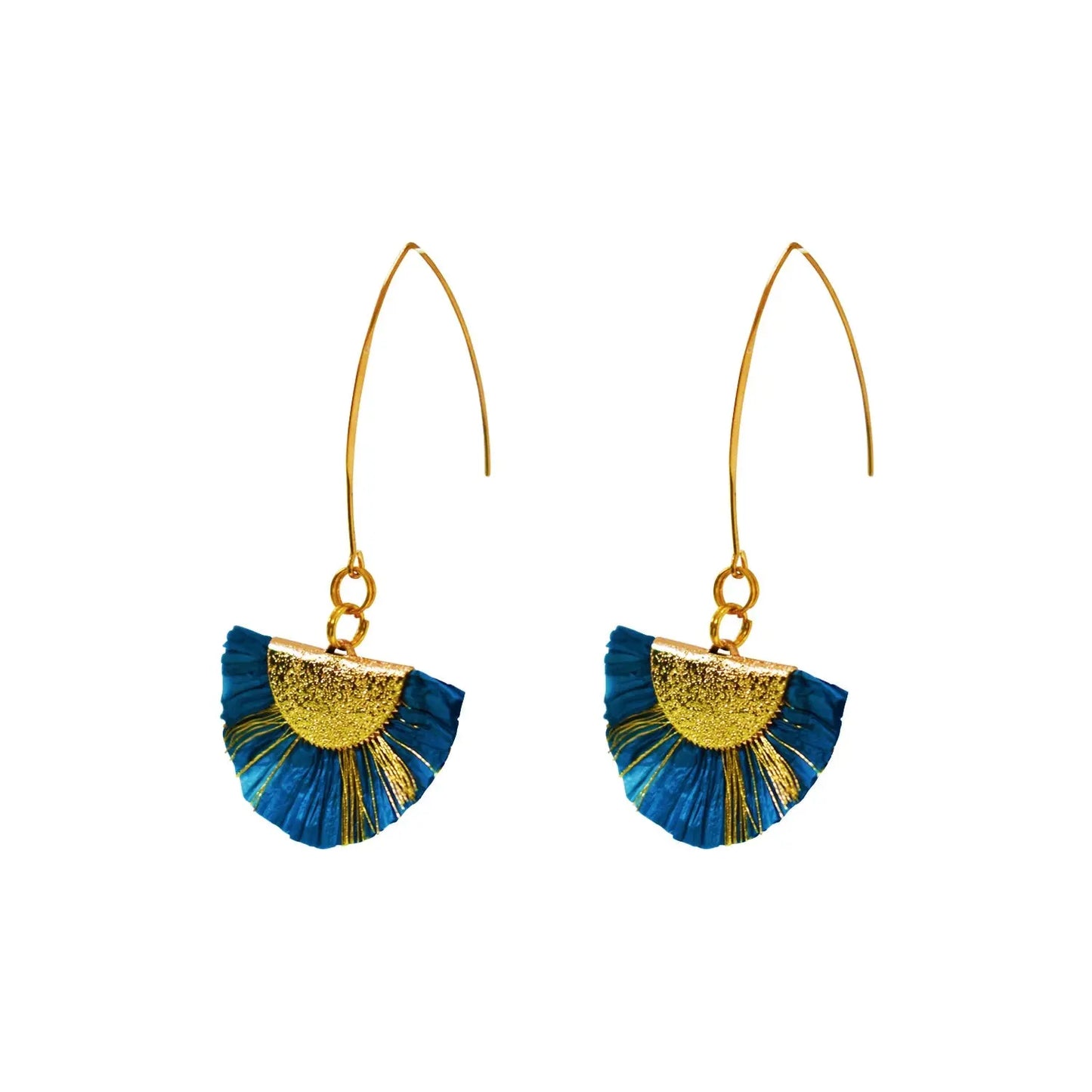 Fan Earrings, Blue tassel earrings - Memoriex