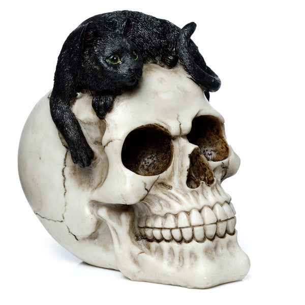 Fantasy Skull Ornament - Skull with Black Cat SK334 - Memoriex 
