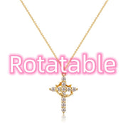 Fashion Jewelry Cross Full Diamond Crown Rotatable Necklace - Memoriex 