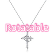 Fashion Jewelry Cross Full Diamond Crown Rotatable Necklace - Memoriex 