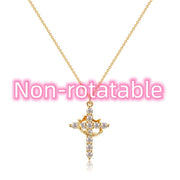 Fashion Jewelry Cross Full Diamond Crown Rotatable Necklace - Memoriex 