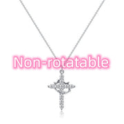 Fashion Jewelry Cross Full Diamond Crown Rotatable Necklace - Memoriex 