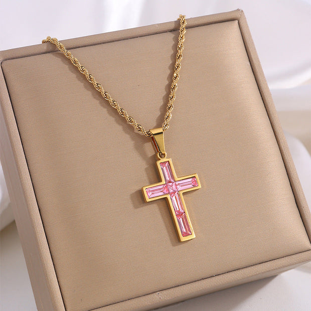 Fashion Jewelry European And American Ing Style Diamond Cross Necklace Unique No Color Fading - Memoriex 