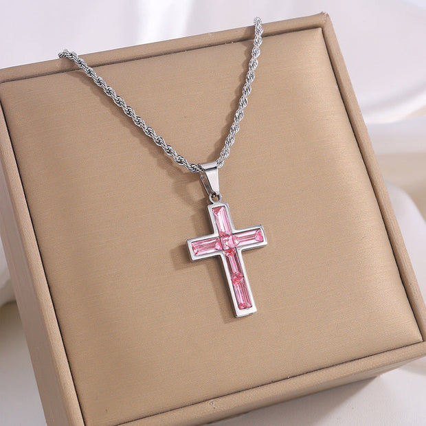 Fashion Jewelry European And American Ing Style Diamond Cross Necklace Unique No Color Fading - Memoriex 