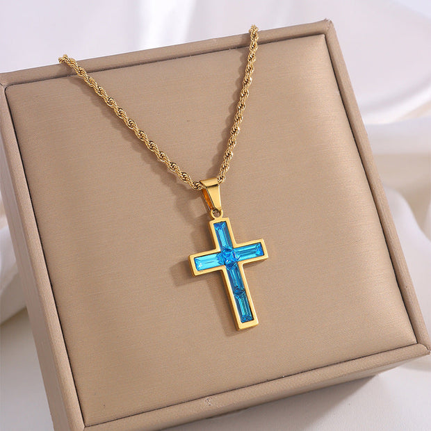 Fashion Jewelry European And American Ing Style Diamond Cross Necklace Unique No Color Fading - Memoriex 