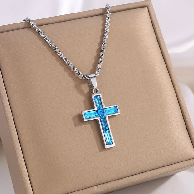 Fashion Jewelry European And American Ing Style Diamond Cross Necklace Unique No Color Fading - Memoriex 