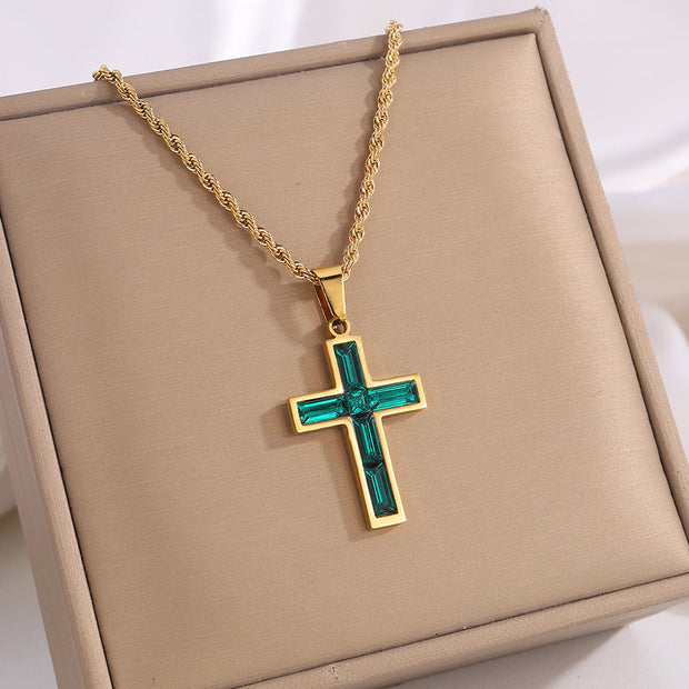 Fashion Jewelry European And American Ing Style Diamond Cross Necklace Unique No Color Fading - Memoriex 
