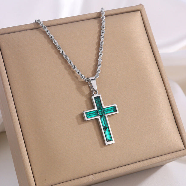 Fashion Jewelry European And American Ing Style Diamond Cross Necklace Unique No Color Fading - Memoriex 
