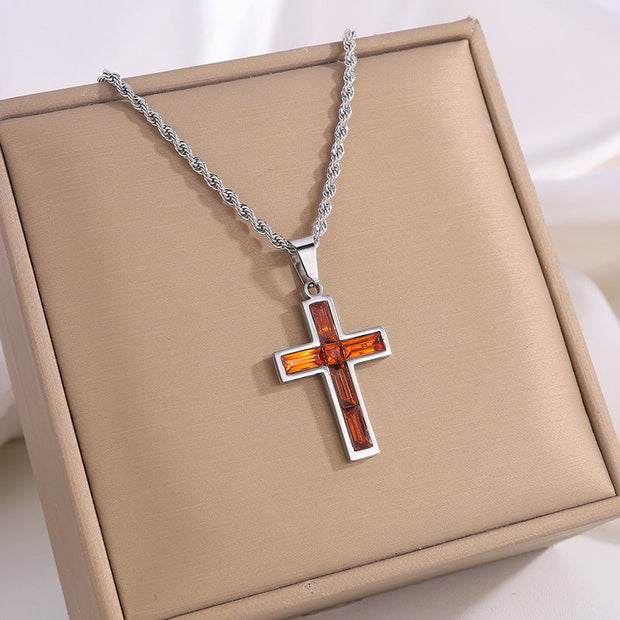 Fashion Jewelry European And American Ing Style Diamond Cross Necklace Unique No Color Fading - Memoriex 