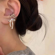 Fashion Jewelry New Ribbon Aesthetics Ear Clips Ballet Style Ribbon Bow-knot Ear Cuff For Women Fashion Non-Piercing Ear Clips Earrings Jewelry - Memoriex 