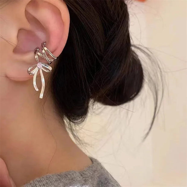 Fashion Jewelry New Ribbon Aesthetics Ear Clips Ballet Style Ribbon Bow-knot Ear Cuff For Women Fashion Non-Piercing Ear Clips Earrings Jewelry - Memoriex 