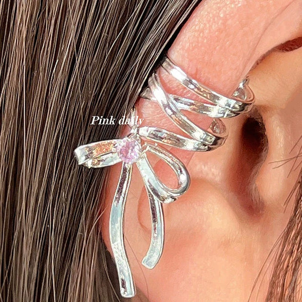 Fashion Jewelry New Ribbon Aesthetics Ear Clips Ballet Style Ribbon Bow-knot Ear Cuff For Women Fashion Non-Piercing Ear Clips Earrings Jewelry - Memoriex 