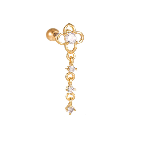 Fashion Jewelry Piercing Star Moon Cubic Zirconia Stainless Steel Pendant Cartilage Earring Chain Hoop Earring - Memoriex 