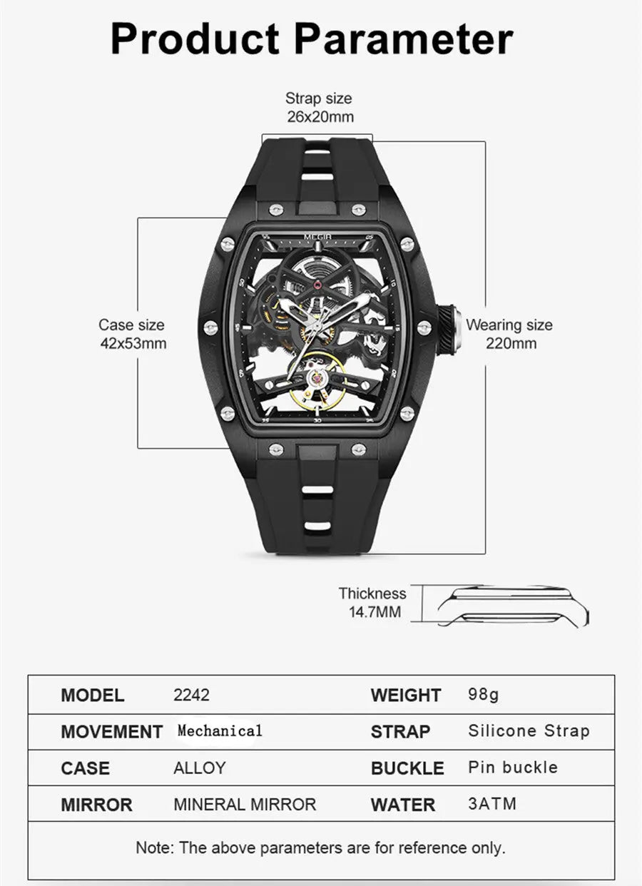 MEGIR 100% Original Fashion Men Watches Automatic Mechanical Watch Steel Case Sport Skeleton Wristwatch Waterproof Clock Reloj Hombre-4