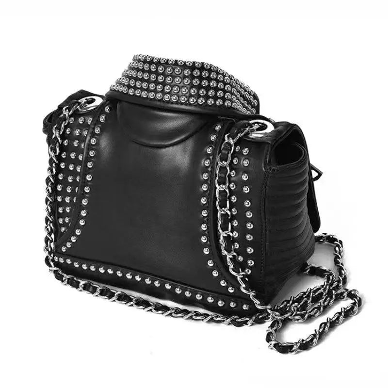 Fashion Punk Bags Black Studded Biker Jacket Shoulder Bag-2