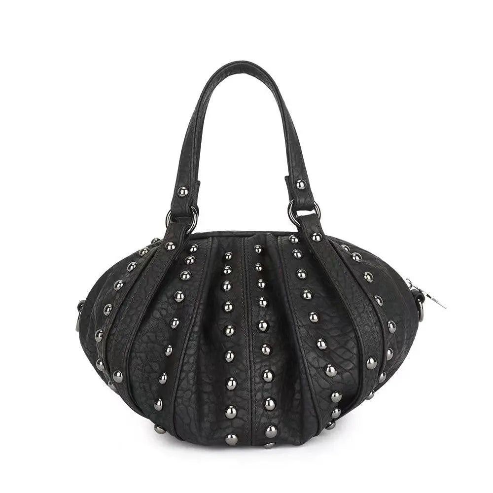 Fashion Punk Bags Dimond Skull Studded Oval Hobo Bucket Handbag-1