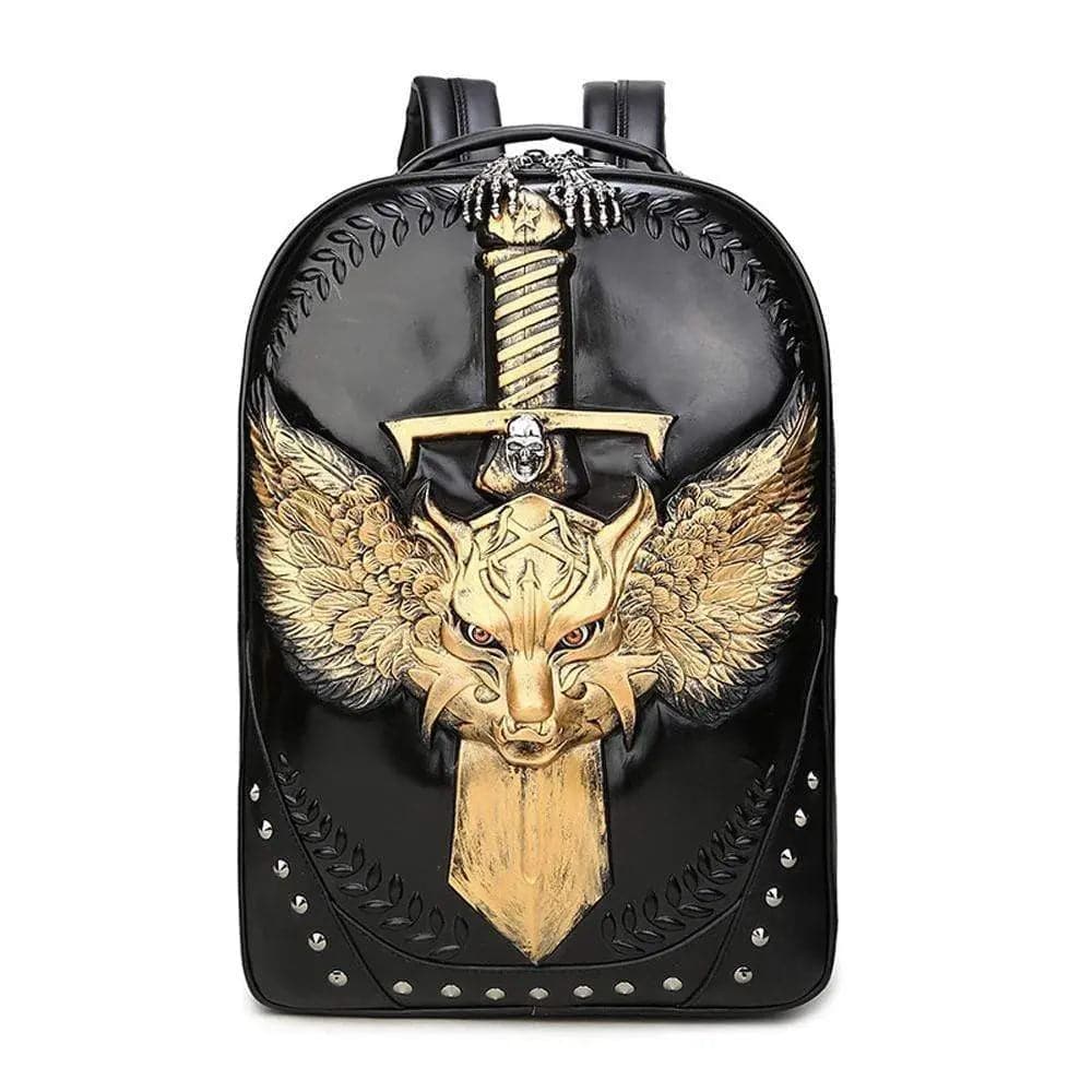 Fashion Punk Rivets Backpack 3D Wing Wolf - Warrior Cartoon Backpack Knapsacks-1