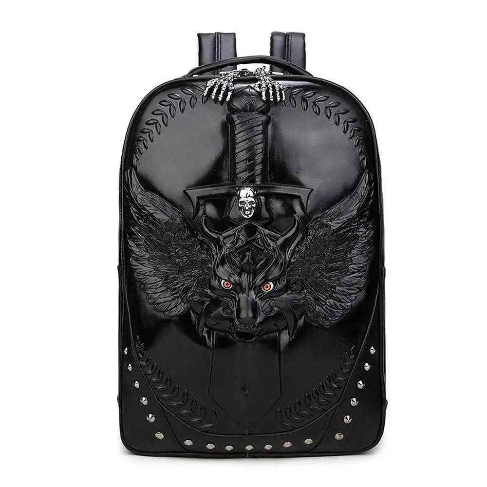 Fashion Punk Rivets Backpack 3D Wing Wolf - Warrior Cartoon Backpack Knapsacks-3