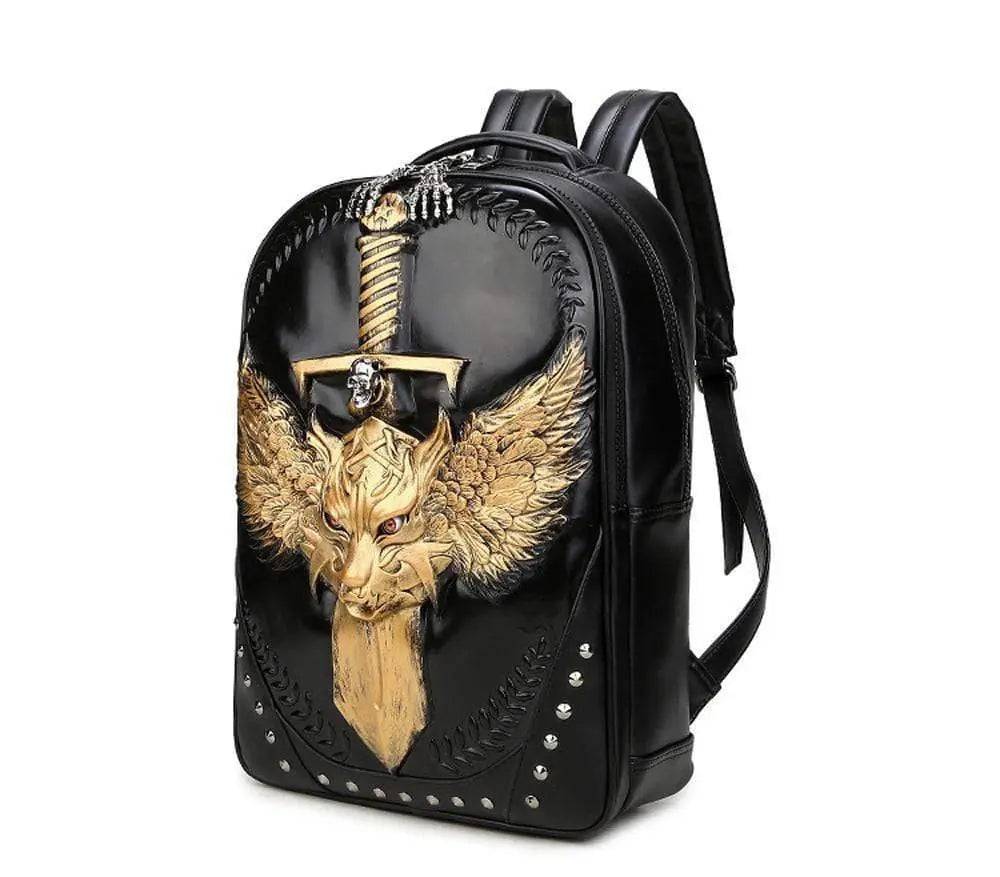 Fashion Punk Rivets Backpack 3D Wing Wolf - Warrior Cartoon Backpack Knapsacks-2