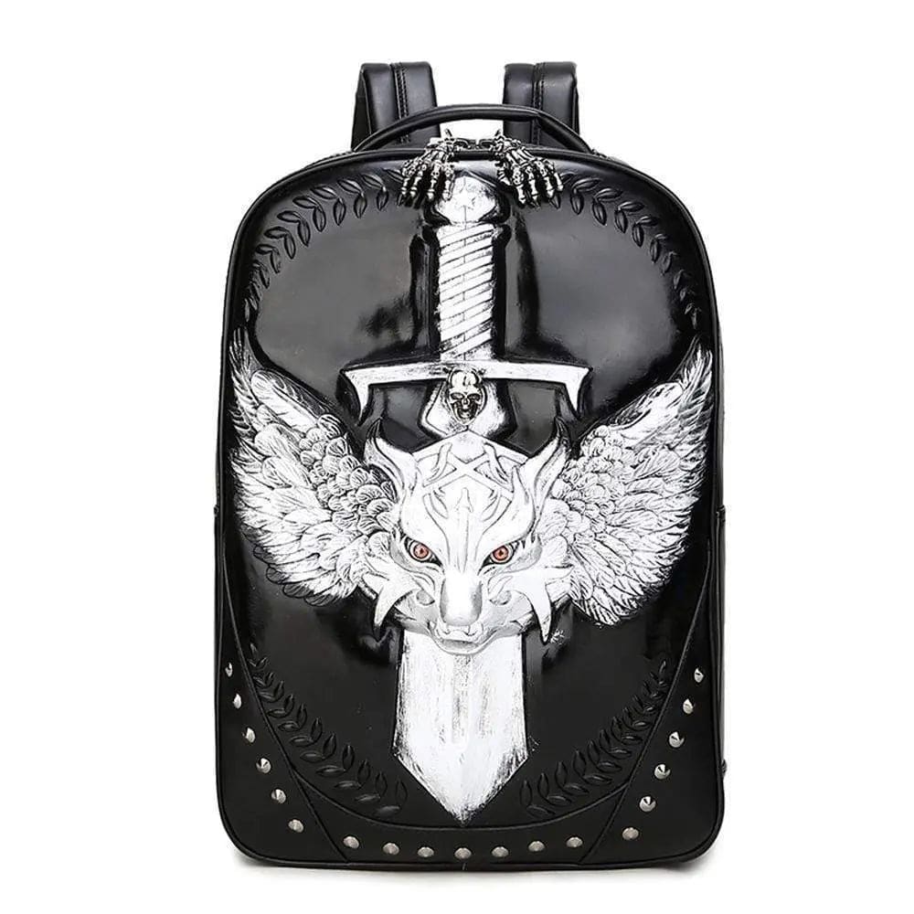 Fashion Punk Rivets Backpack 3D Wing Wolf - Warrior Cartoon Backpack Knapsacks-4