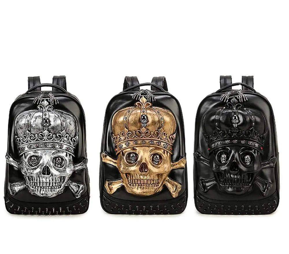 Fashion Punk Rivets Waterproof 3D Ghost Skull With Crown Backpack  Laptop-0