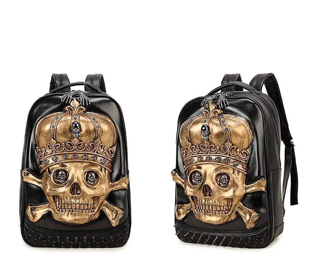 Fashion Punk Rivets Waterproof 3D Ghost Skull With Crown Backpack  Laptop-1