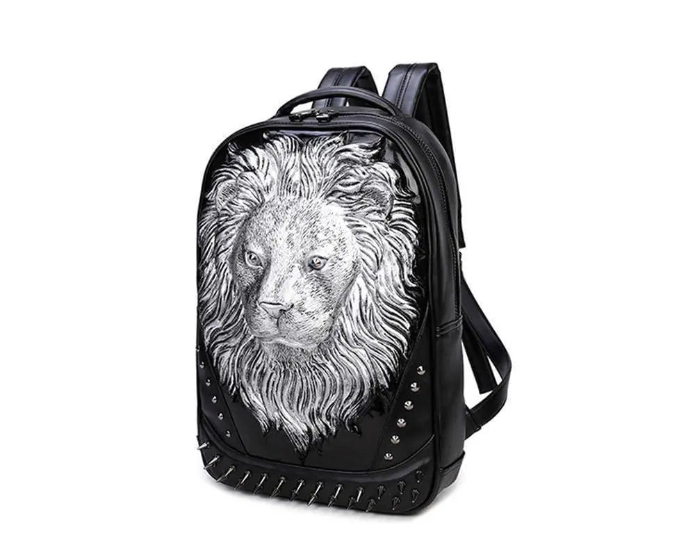 Fashion Punk Rivets Waterproof 3D Lion Head Backpack Laptop Computer Knapsack Bags-4