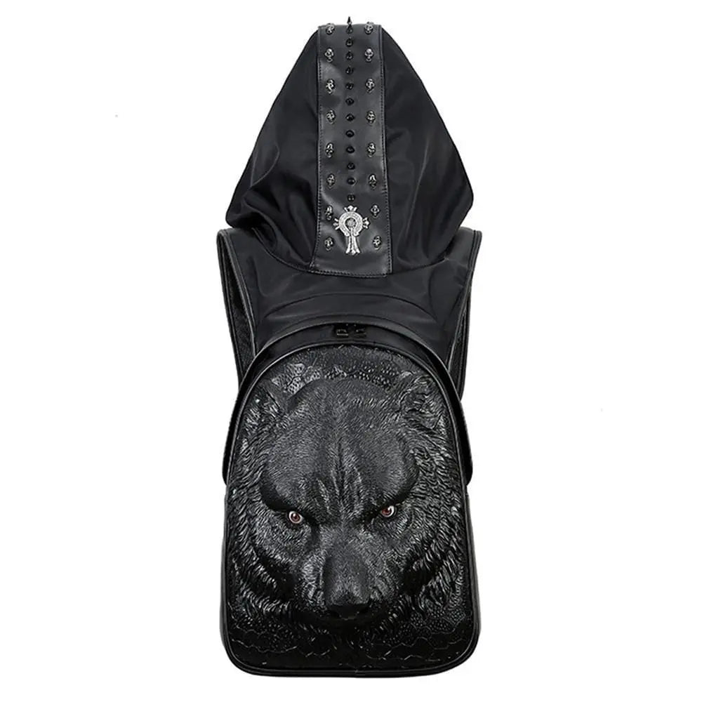 Fashion Punk Rivets Waterproof 3D Tiger Head Backpack Laptop Computer Knapsack With Hat-2